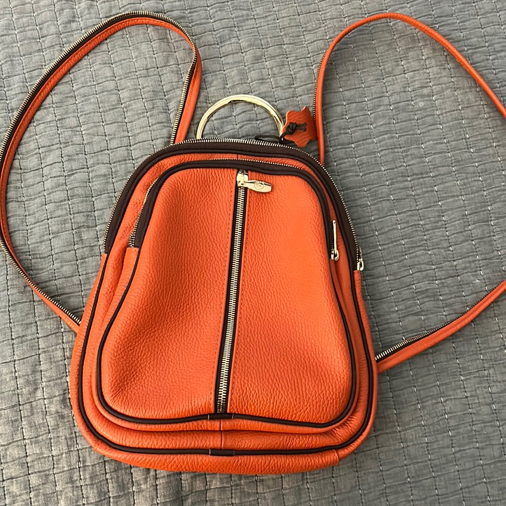 Valentina Orange Italian Leather Backpack and Sling